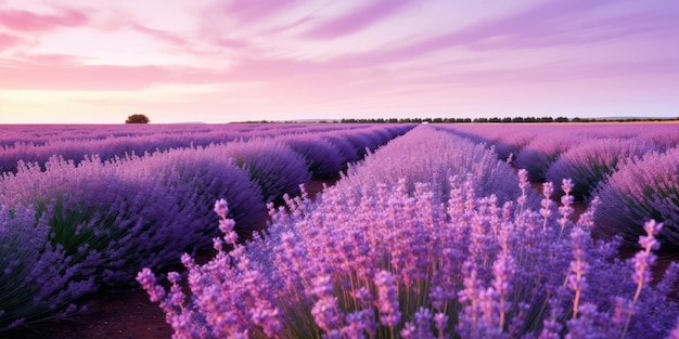 Een uitgestrekt lavendelveld verspreidt zich over het landschap
