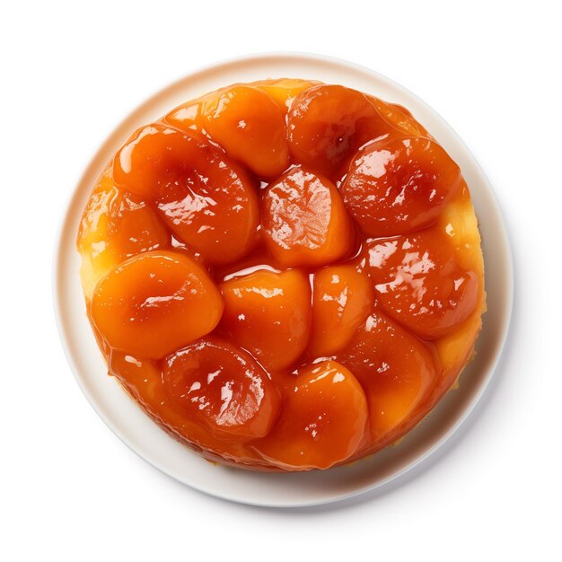 Een uitnodigende tarte Tatin slice top view geïsoleerd op witte achtergrond