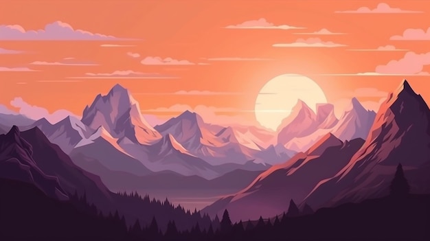 Foto een uitzicht op een bergketen met een zonsondergang op de achtergrond