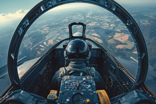 Een uitzicht op een piloot in de cockpit van een vliegtuig