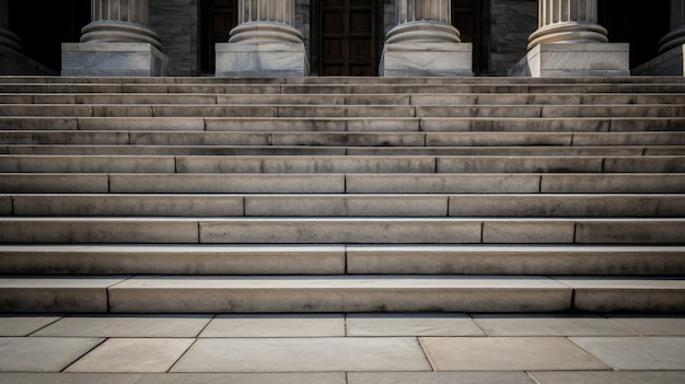 Een uitzicht op stenen trappen die naar een grote ingang leiden