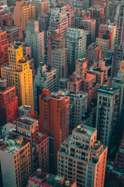 Foto een uitzicht van boven op een dichtbevolkte stad met hoge gebouwen