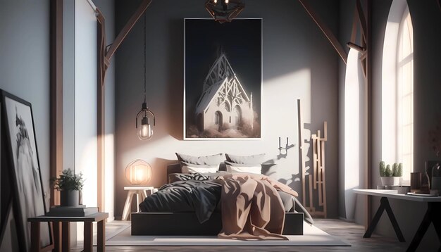 een ultra realistische illustratie van een luxe slaapkamer