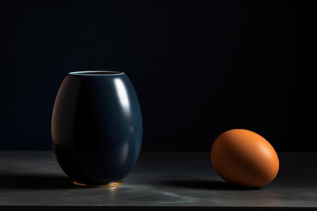 Een vaas en een ei naast elkaar geplaatst donkere minimalistische composities keukenstilleven