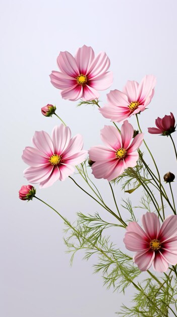 Foto een vaas gevuld met roze bloemen op een tafel