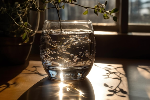 Een vaas gevuld met water bovenop een tafel generatieve AI