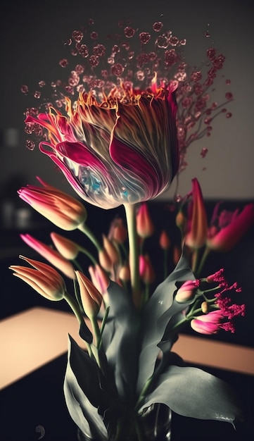 Een vaas met bloemen met een bloem erop