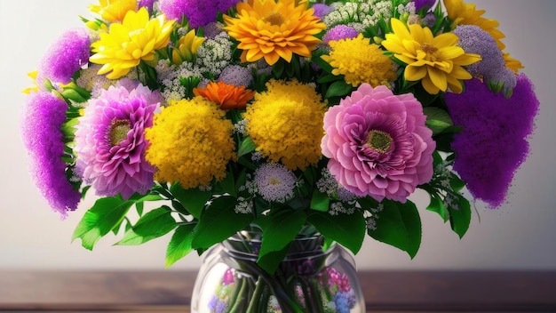Een vaas met bloemen met een kleurrijke bloem erop