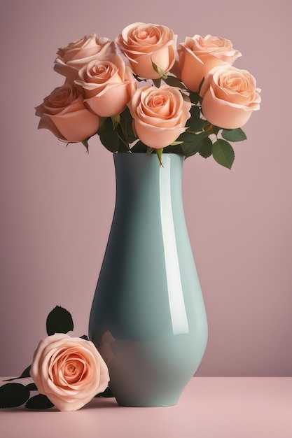Foto een vaas met dromerige roze rozen.