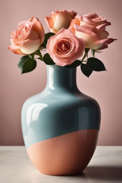 Foto een vaas met prachtige rozen.