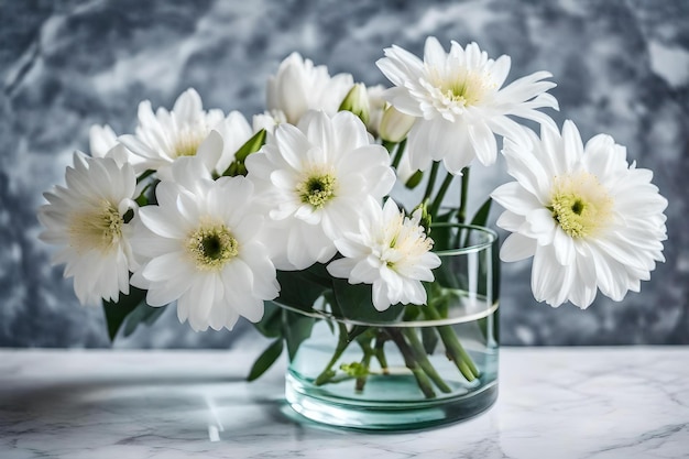 Een vaas met witte bloemen met witte bloemen erin.