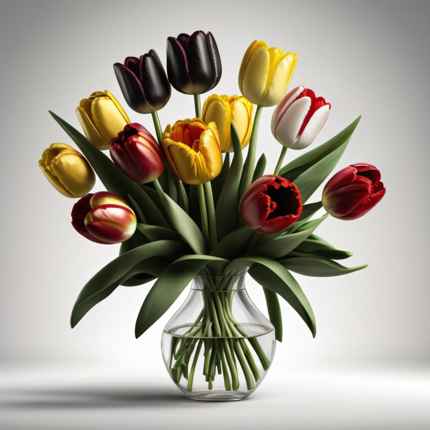 Een vaas tulpen met tulpen erin.