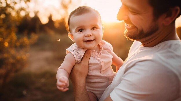 Een vader die zijn baby in zijn armen houdt