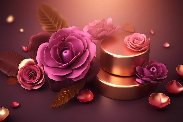 Een valentijnskaart met bloemen en een doosje