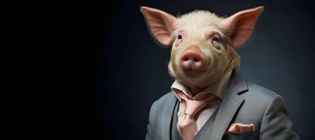 Foto een varken dat een pak draagt en een stropdas kopieert ruimte generatieve ai