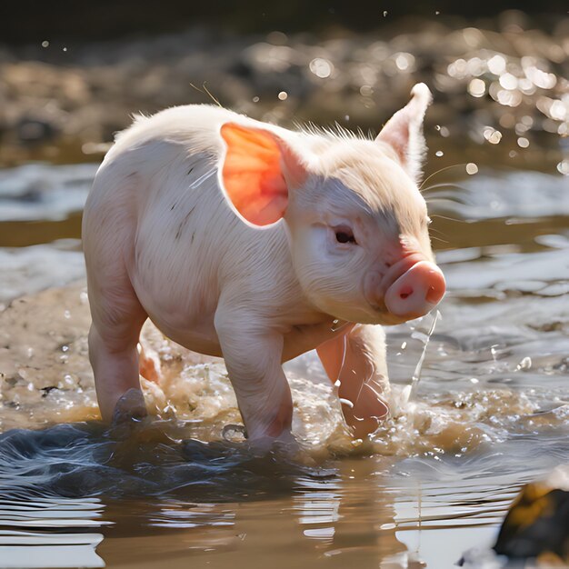 een varken in het water met het nummer 1 erop