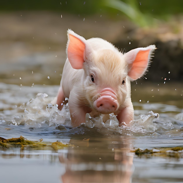 een varken in het water met het nummer 1 op de rug