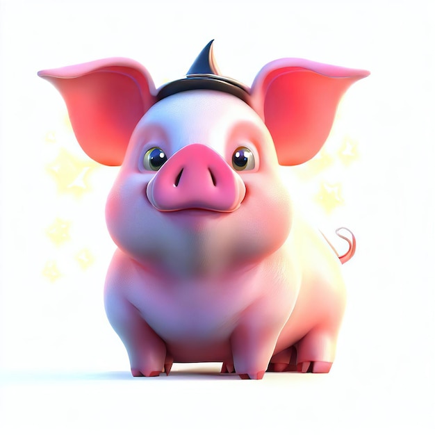 Een varken met een hoed waarop 'het jaar van het varken' staat