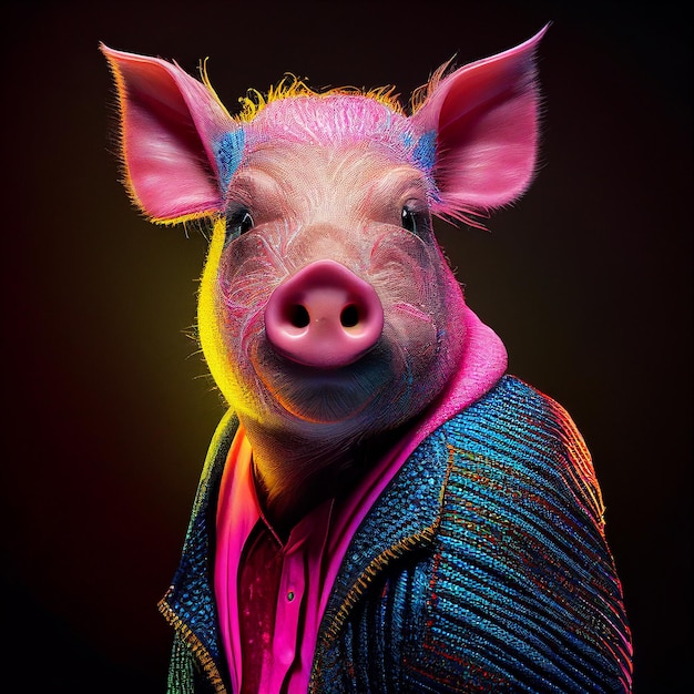 Foto een varken met een jasje dat zegt 'ik ben geen varken'