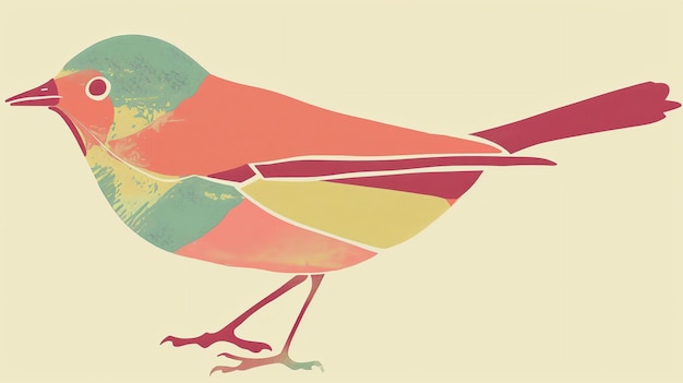 Foto een vectorillustratie van een kleurrijke vogel met een roze lichaam, groen hoofd en gele buik