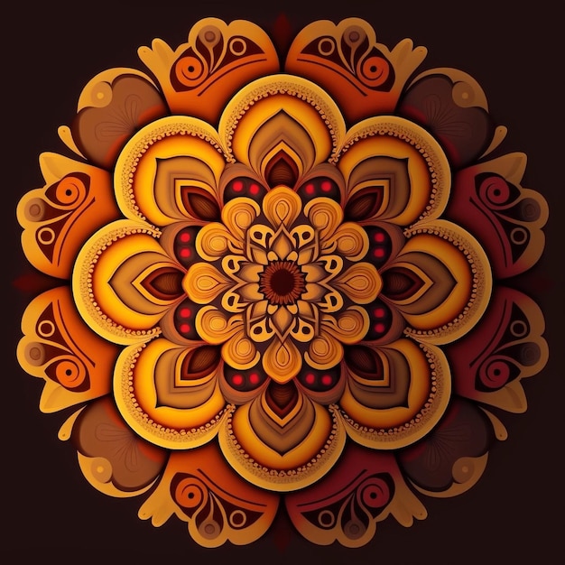 Een vectorillustratie van een mandala met een gouden en bruine achtergrond.