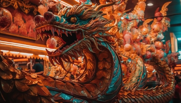 Foto een veelkleurig drakenbeeld symboliseert de chinese spiritualiteit gegenereerd door ai.