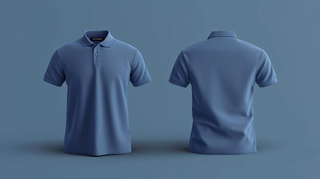 Foto een veelzijdig modern blauw polo shirt mockup dat zowel de voorkant als de achterkant toont perfect voor het toevoegen van uw eigen ontwerpen en logo's gemaakt van hoogwaardige materialen deze lege polo's