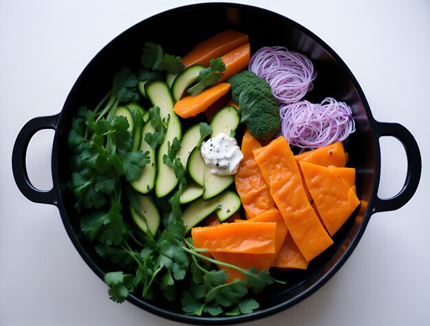 Foto een veganistische groentesoep, perfect voor degenen die verse en gezonde smaken waarderen. gegenereerd door ai