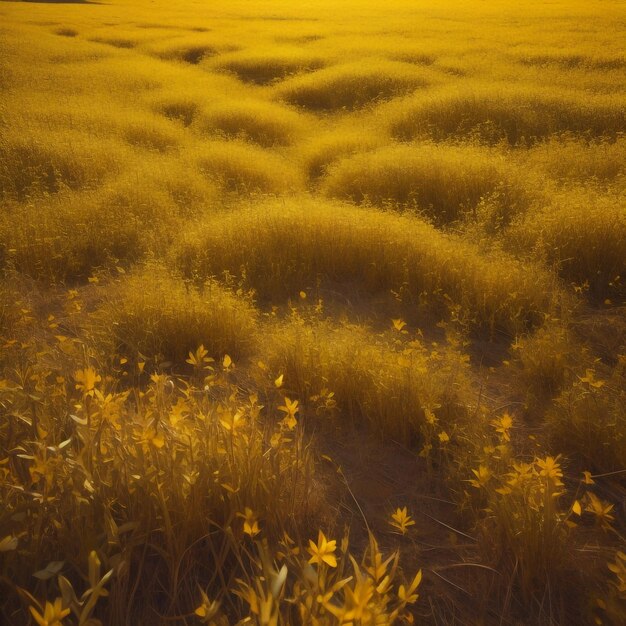 Foto een veld gele bloemen met een veld gele bloemen.