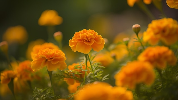 Een veld met goudsbloemen in de tuin