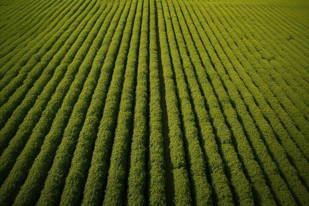 Foto een veld met groene planten met een blauwe lucht op de achtergrond