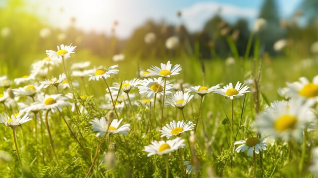 Een veld met madeliefjes in een veld