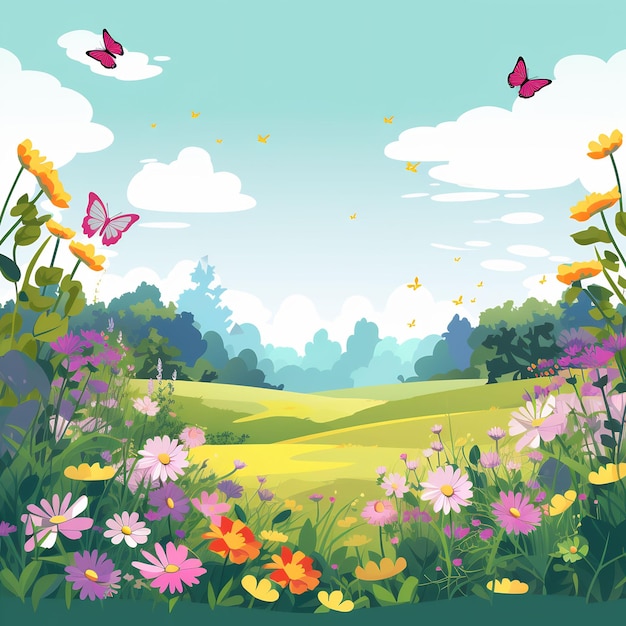 een veld met vlinders en vlinders erop