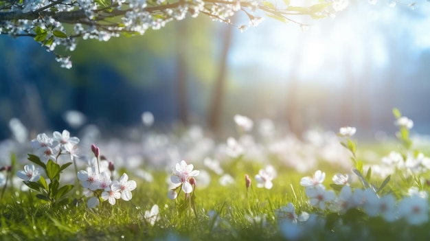 Een veld met witte bloemen met een boom op de achtergrond