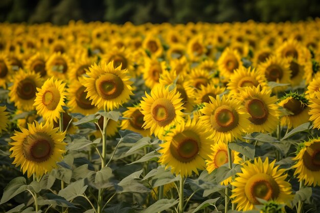 Een veld met zonnebloemen met het woord zonnebloem in het midden