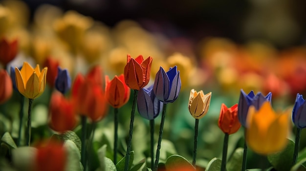 Een veld tulpen met een van de vele kleuren van de tulpen.