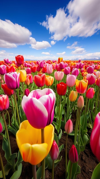 een veld tulpen