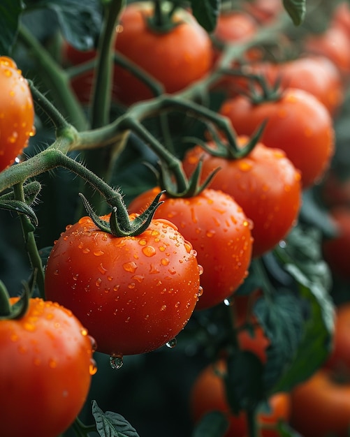 Foto een veld van biologische tomaten behang