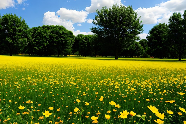 Een veld van bloemen.