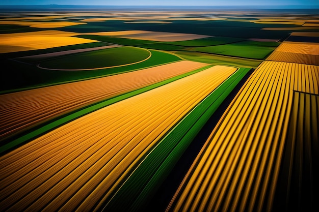 Een veld van gele en groene kleuren met een groen veld op de achtergrond.