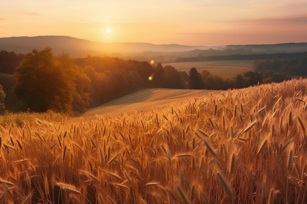 Een veld van gouden tarwe in de zon