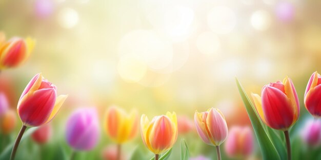 Foto een veld van kleurrijke tulpen met een onscherpe achtergrond