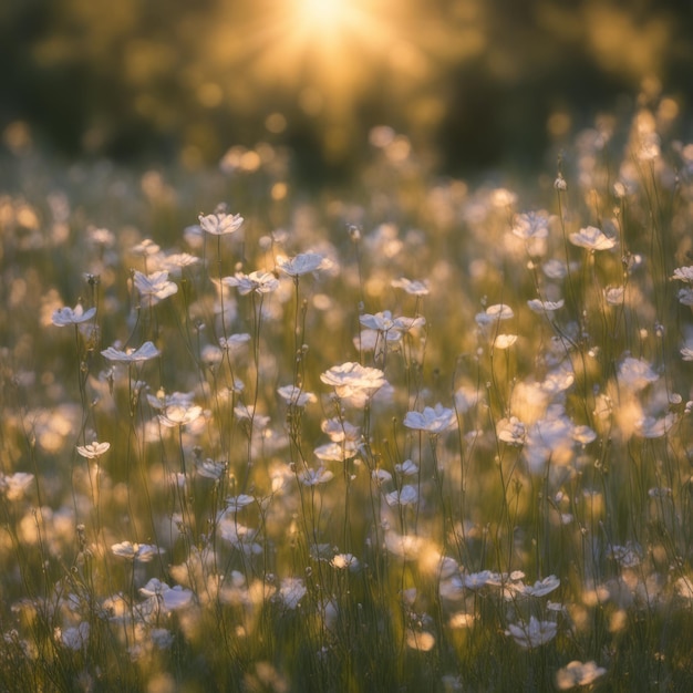 een veld van madeliefjes bij zonsopgang