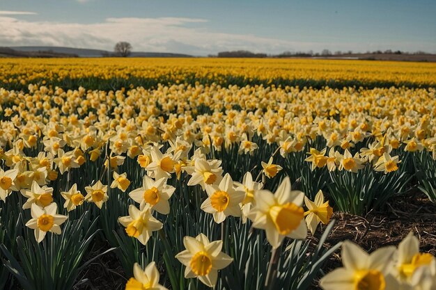 Foto een veld van narcissen dat zich uitstrekt tot aan de horizon een zee van gouden bloemen die zwaaien in de bries