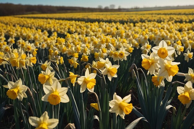 Foto een veld van narcissen dat zich uitstrekt tot aan de horizon een zee van gouden bloemen die zwaaien in de bries