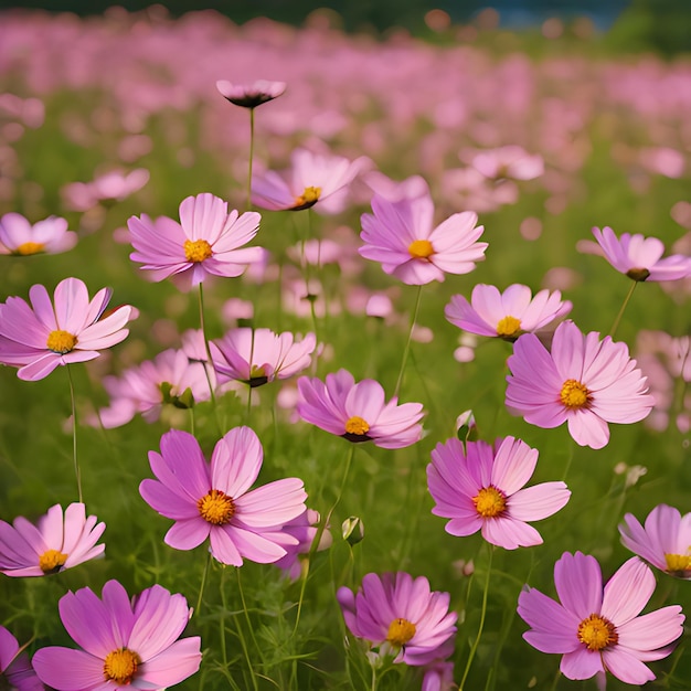 een veld van paarse bloemen met een paarse bloem in het midden