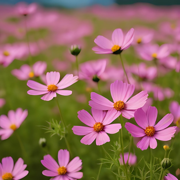 een veld van roze bloemen met het woord wild op de top