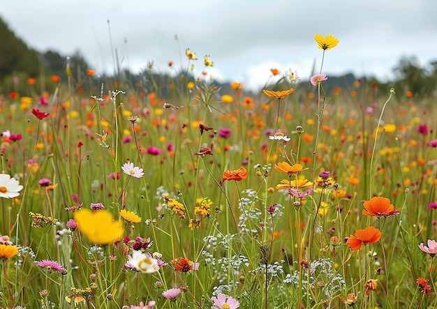 een veld van wilde bloemen met een hemel achtergrond