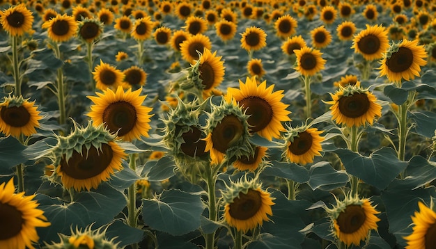 een veld van zonnebloemen met de woorden zonneblom erop