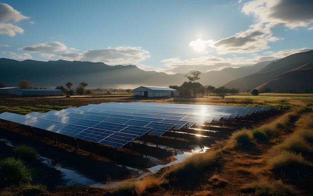 Een veld van zonnepanelen duurzame energie